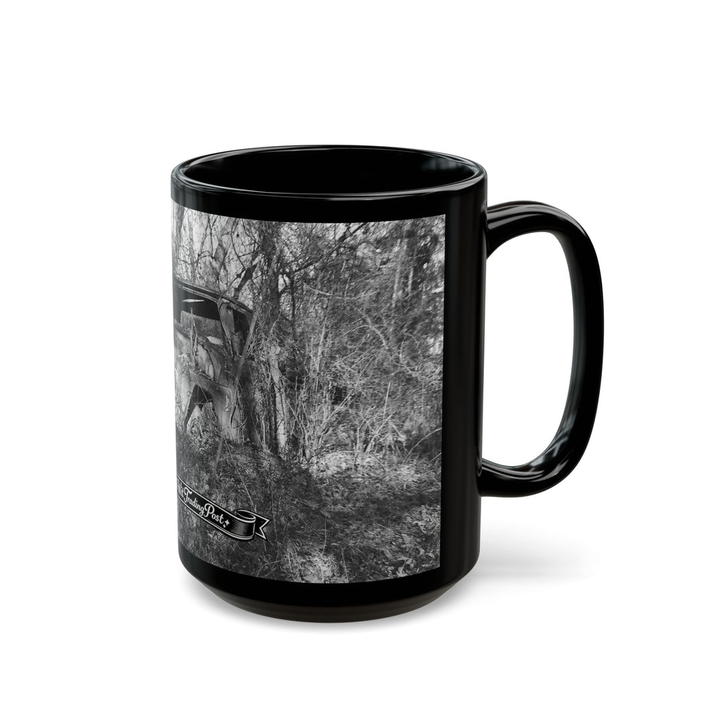 Abandoned Truck Scene Black Mug | Rustic Farmhouse Graveled Road Photo