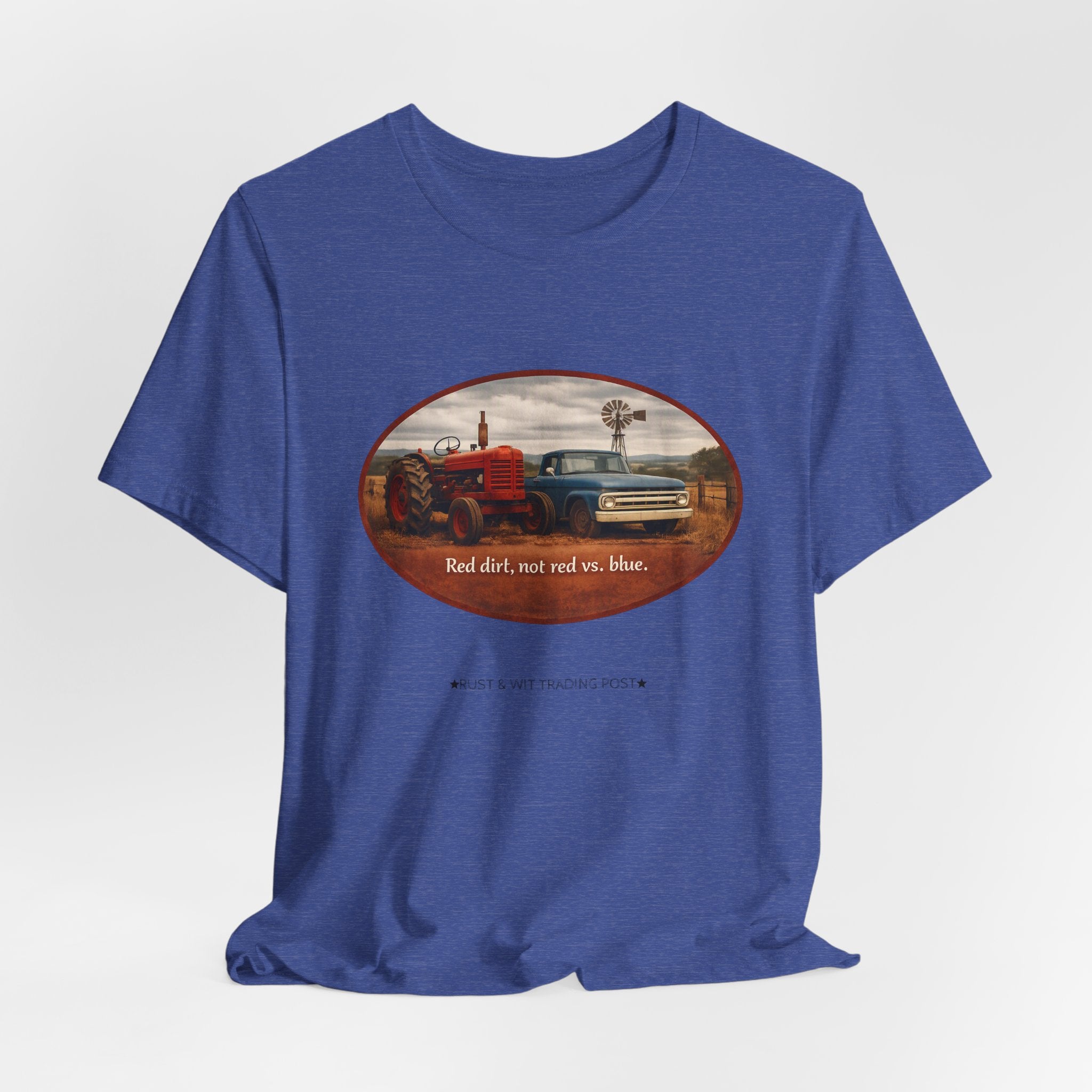 Vintage Farm Trucks Tee — "Red dirt, not red vs. blue."