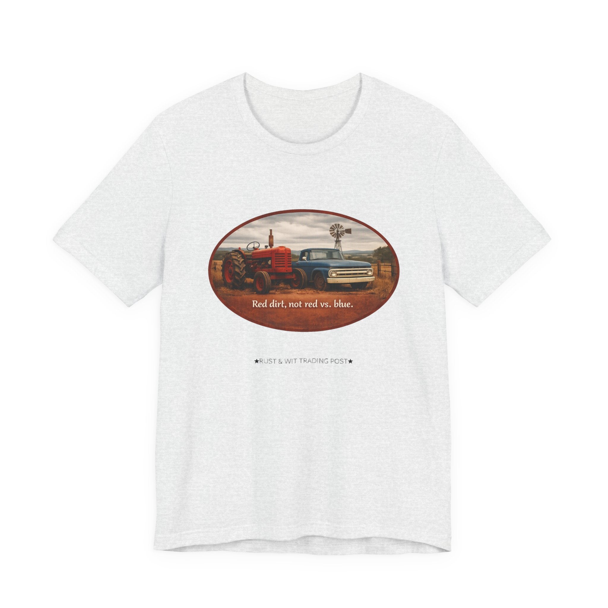 Vintage Farm Trucks Tee — "Red dirt, not red vs. blue."