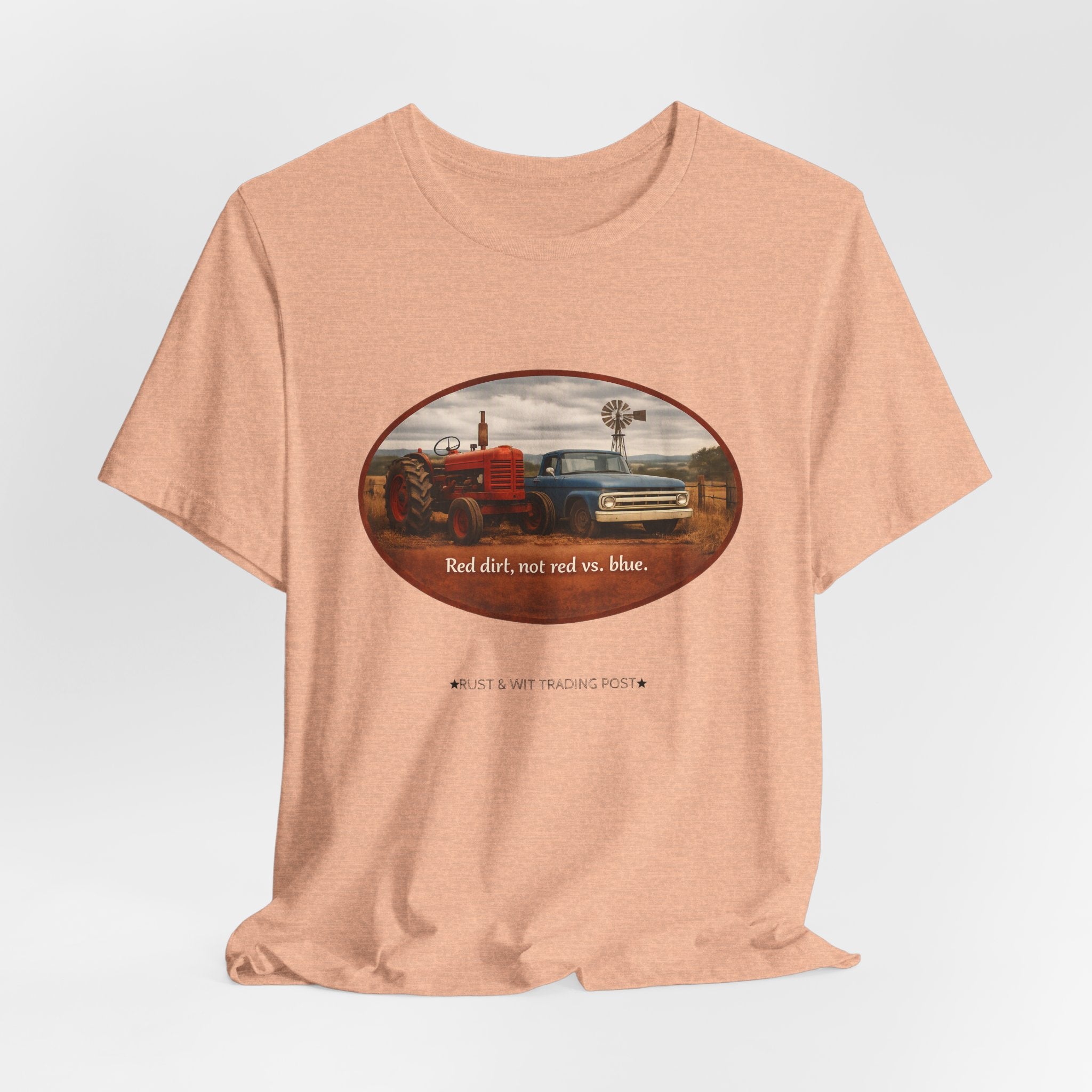 Vintage Farm Trucks Tee — "Red dirt, not red vs. blue."