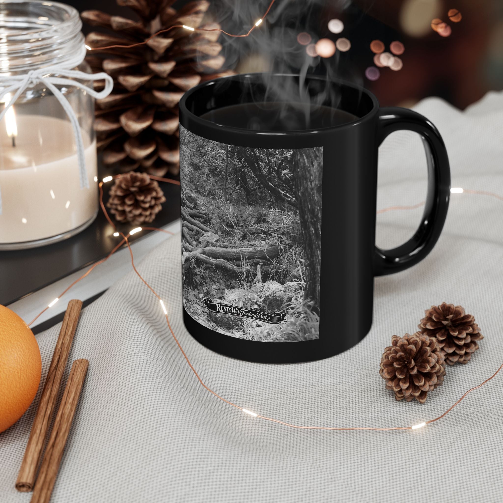 Forest Roots Path Mug | Black Ceramic Coffee Mug