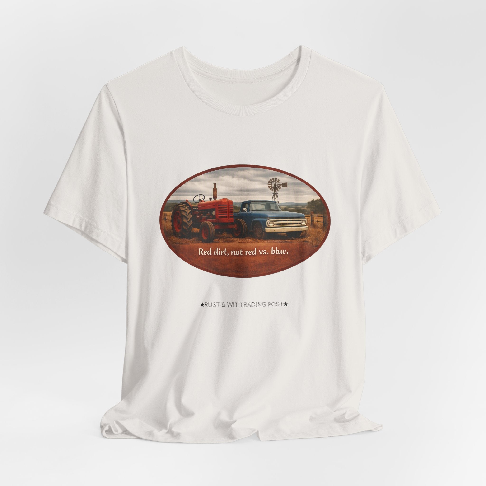 Vintage Farm Trucks Tee — "Red dirt, not red vs. blue."