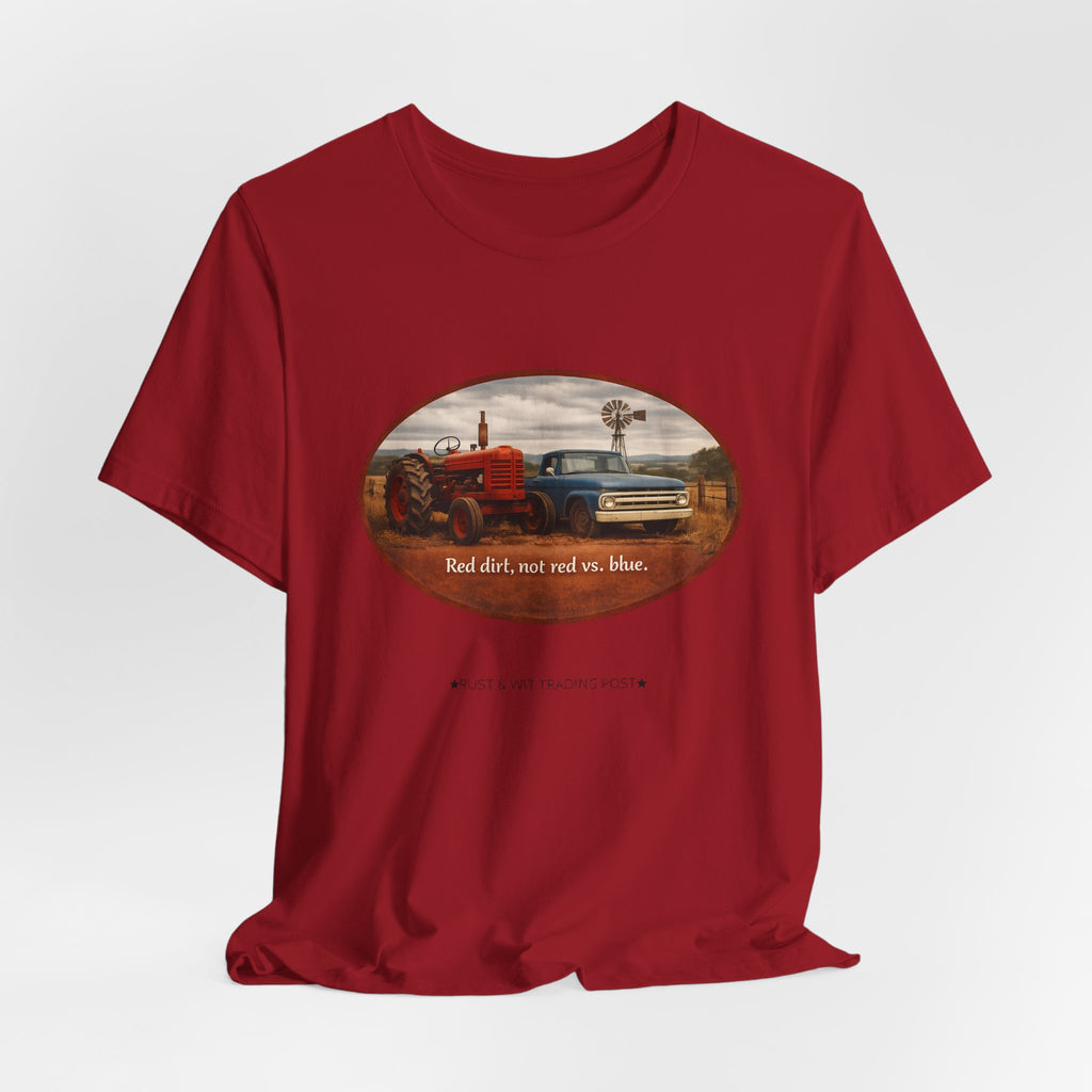 Vintage Farm Trucks Tee — "Red dirt, not red vs. blue."
