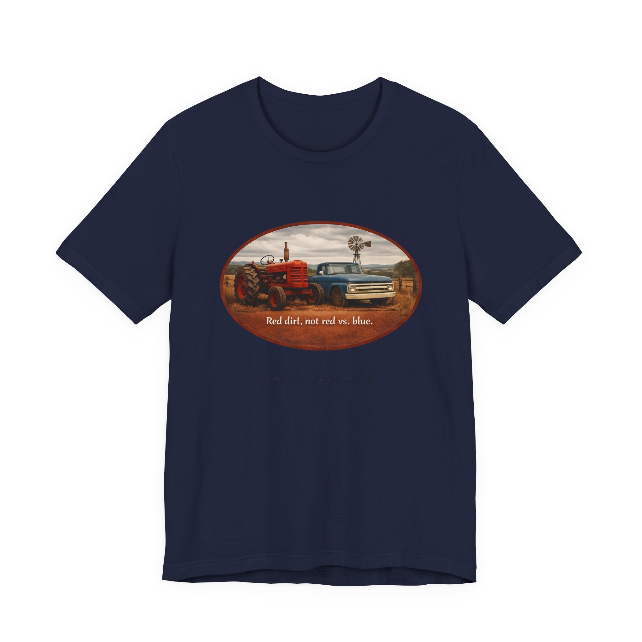 Vintage Farm Trucks Tee — "Red dirt, not red vs. blue."