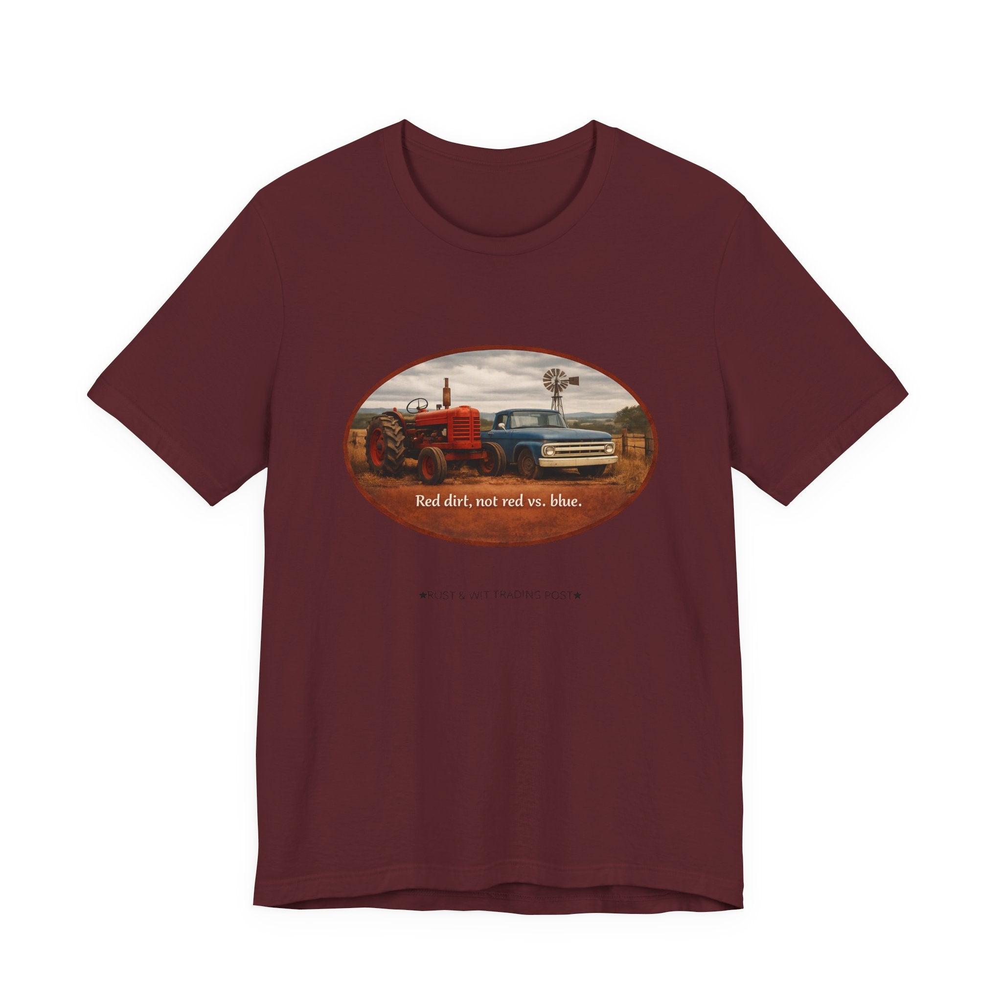 Vintage Farm Trucks Tee — "Red dirt, not red vs. blue."