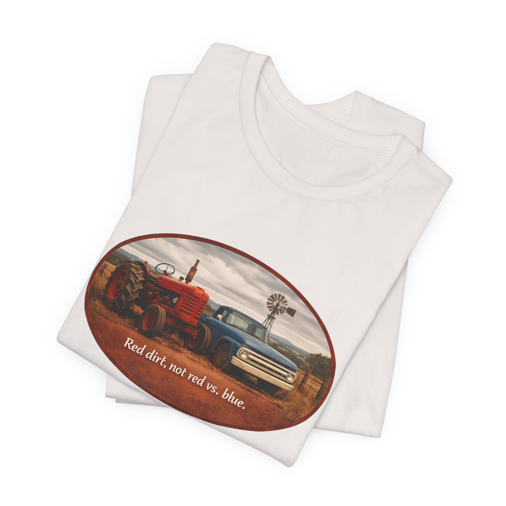 Vintage Farm Trucks Tee — "Red dirt, not red vs. blue."